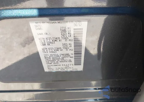 2013 Infiniti Jx35 from USA, damaged, VIN 5N1AL0MM5DC312775